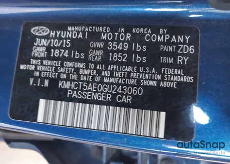 2016 Hyundai Accent Se from USA, damaged, VIN KMHCT5AE0GU243060